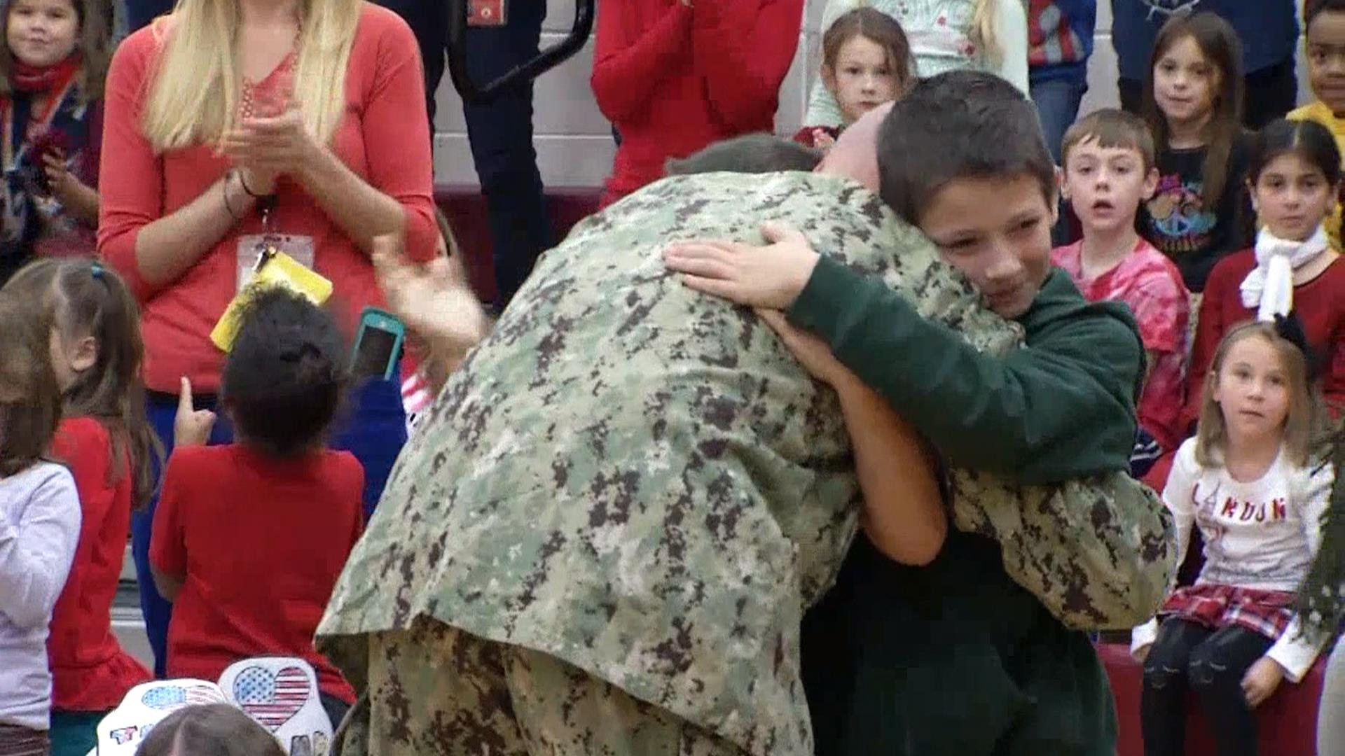 Watch military dad surprise sons at school after coming home early