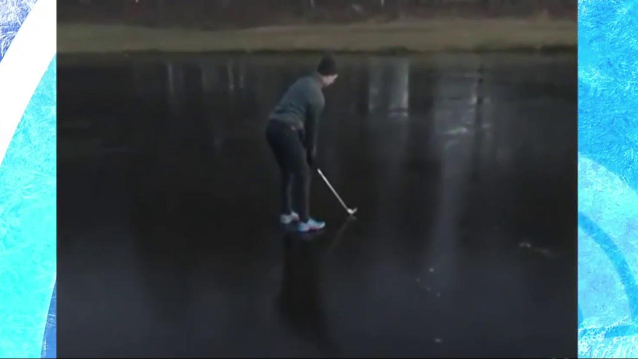 See why golfing on a frozen lake just isn't a good idea