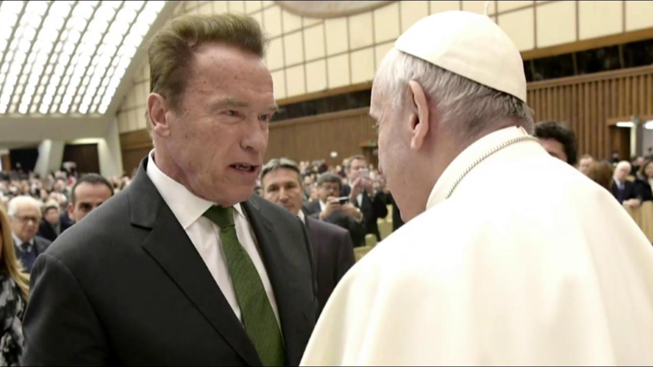 Arnold Schwarzenegger meets Pope Francis in Vatican City