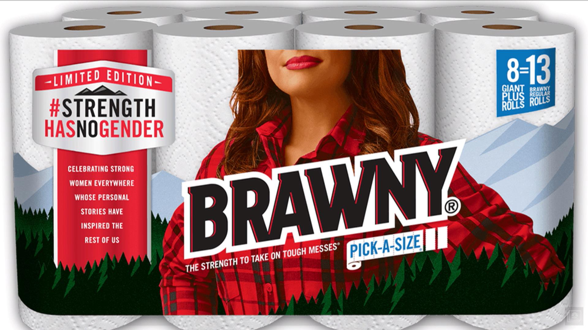 Brawny puts a woman on its paper towel packaging for the first time