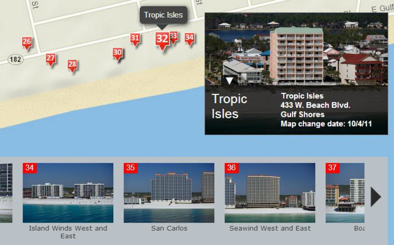 Image: A map shows condominium projects on the Gulf Coast.