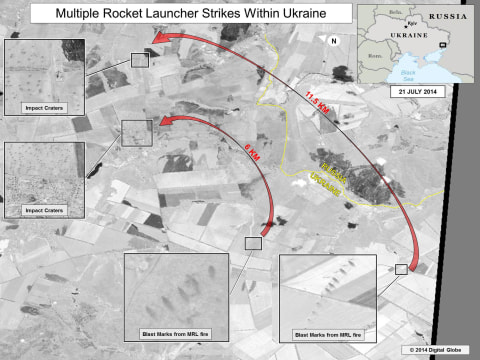 Satellite images released Sunday show what the U.S. Government says is evidence that Russian forces are firing into Ukraine in support of rebels.
