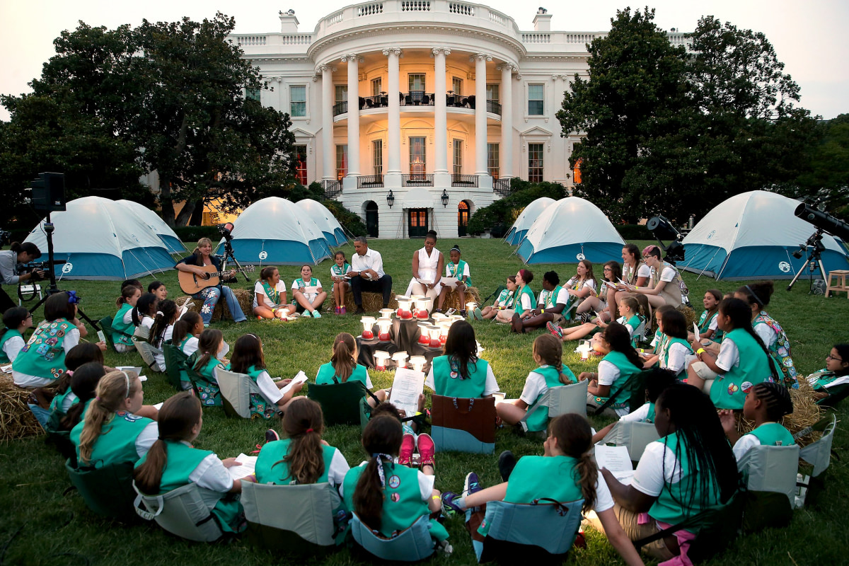 Image: President, First Lady Host Girls Scouts At First-Ever White House Campout