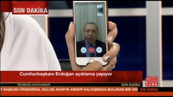 Image: Still taken from video shows Turkish president on Facetime