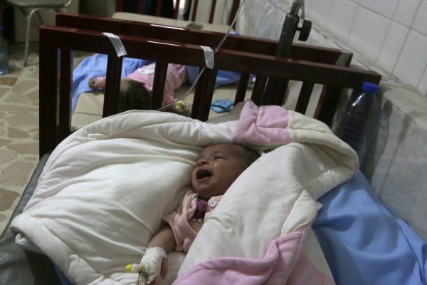 Image: Babies at hospital damaged by airstrikes in Aleppo, Syria