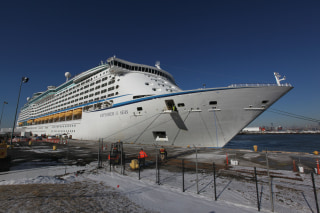 Wednesday, Jan. 29, 2014, in Bayonne, NJ (John Makely / NBC News)

The Explorer of the Seas cruise ship returns to port after hundreds of passengers b...