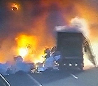 Huge Fiery Explosion as Trucks Collide on Highway