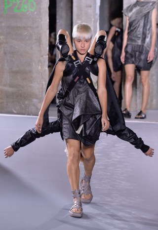 Rick Owens fashion show has models wearing people backpacks
