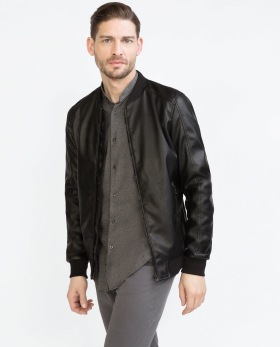 faux leather bomber jacket zara