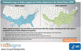 Image: Estimated range of Aedes aegypti and Aedes albopictus in the United States, 2016