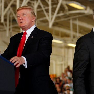 Image: Trump is introduced by Mattis during the commissioning ceremony of the aircraft carrier USS Gerald R. Ford at Naval Station Norfolk in Norfolk, Virginia