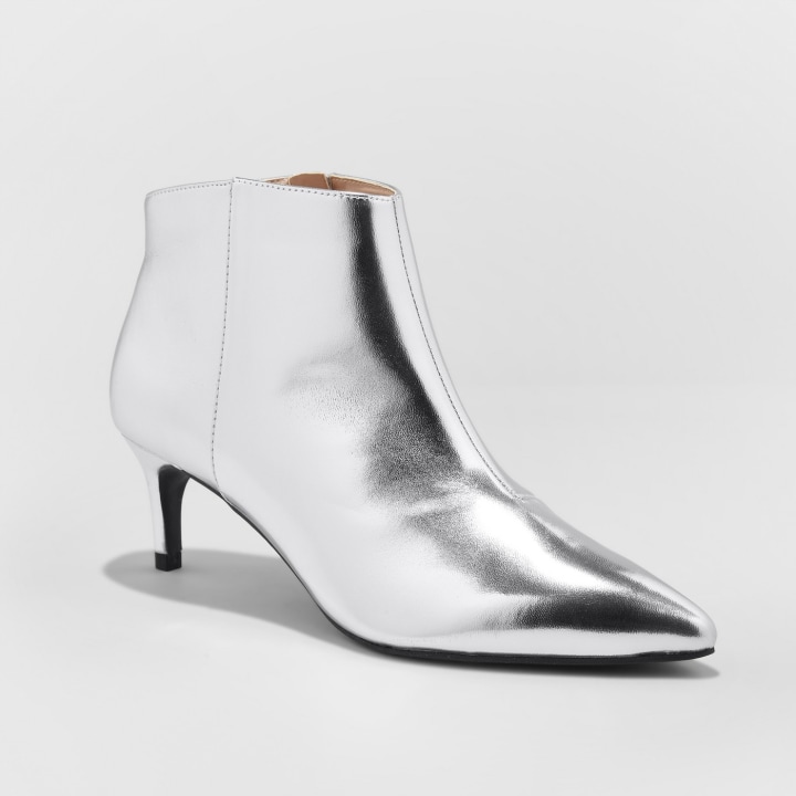 shiny silver booties