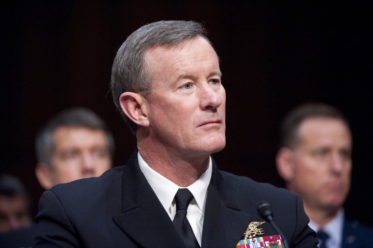 Navy Admiral Bill McRaven testifies during a Senate Armed Services Committee hearing in 2012.