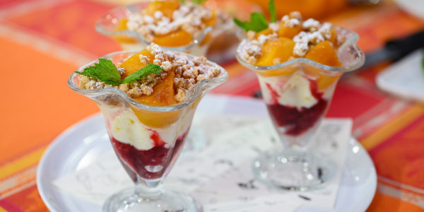 Peach Melba with Flaxseed Streusel