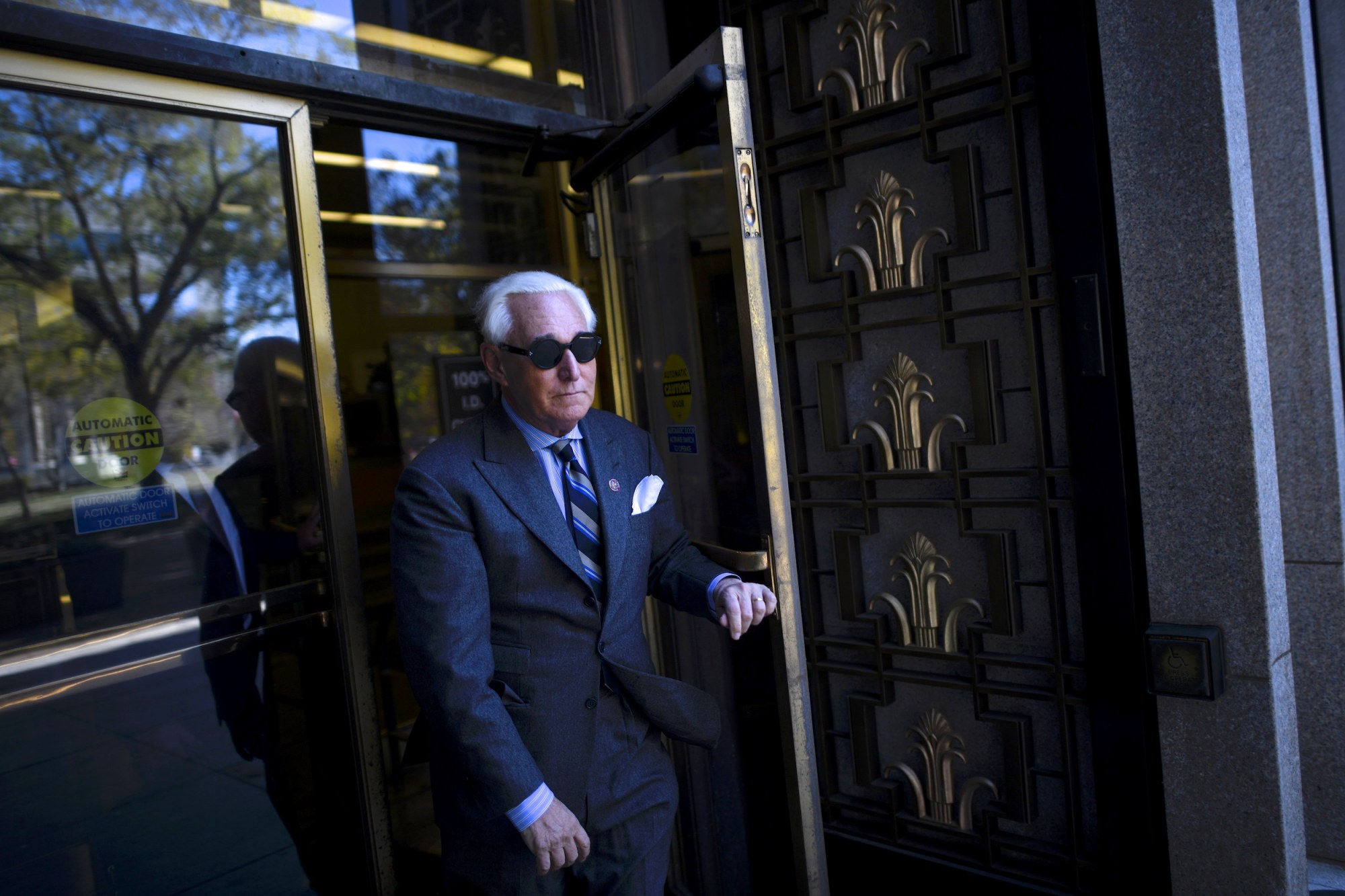 Image: Roger Stone leaves court during a lunch break in his trial in Washington on Nov. 13, 2019.