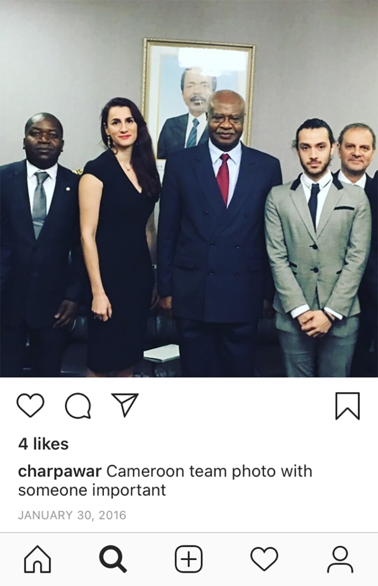 Charlotte Pawar poses with the Cameroonian prime minister in an Instagram post.