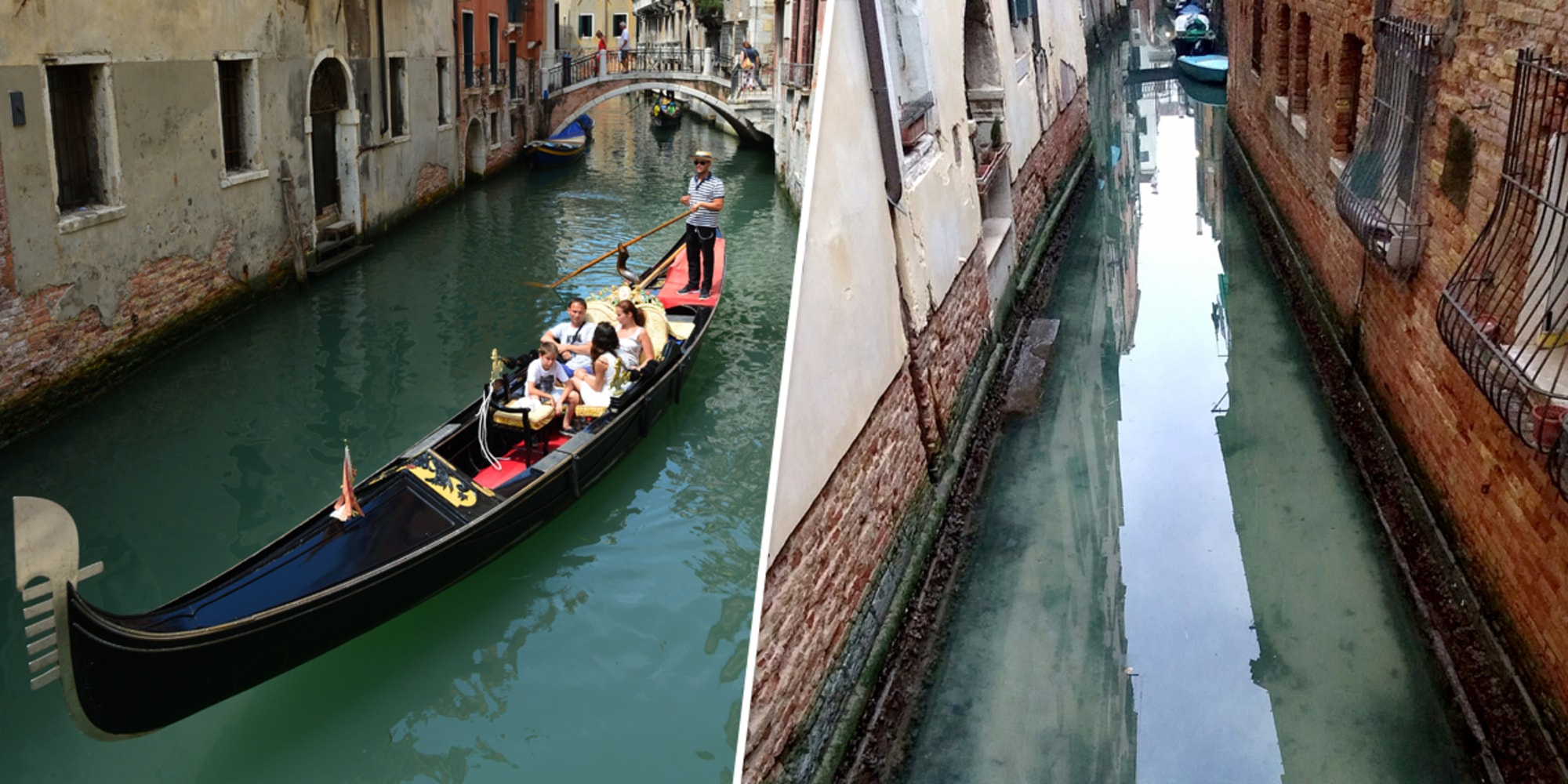 Tourists on a Venice canal in 2013. Water in Venice's canals appeared to run clearer in the absence of boat traffic in early March.