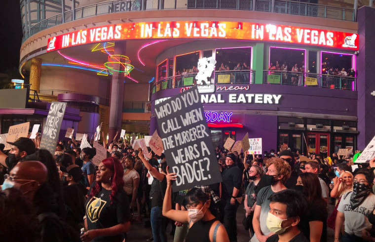 Protesters march in Las Vegas on May 30, 2020.